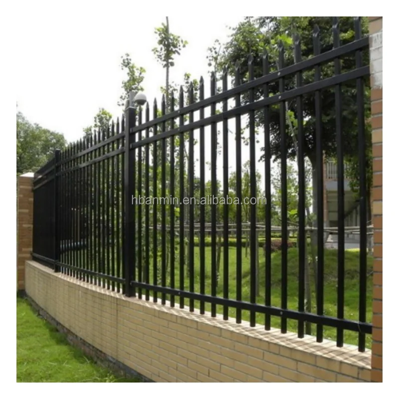 Customized Easily Assembled wrought iron garden fence iron spiked fence spear top metal fence