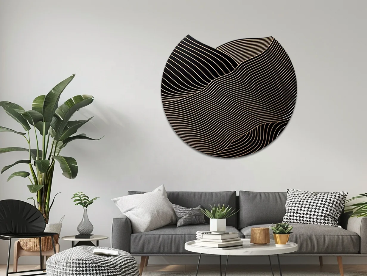 Wholesale Modern Light Luxury 3D Carving Black Gold Round Porch Decorative Paintings Simple Living Room 3D Wall Paintings