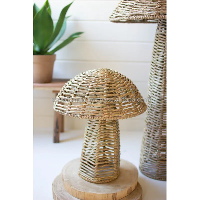 Handmade Landscape & Nature Figurines & Sculptures Mushroom And Rattan Mushroom Unique Pattern Metal Mushroom Made In India