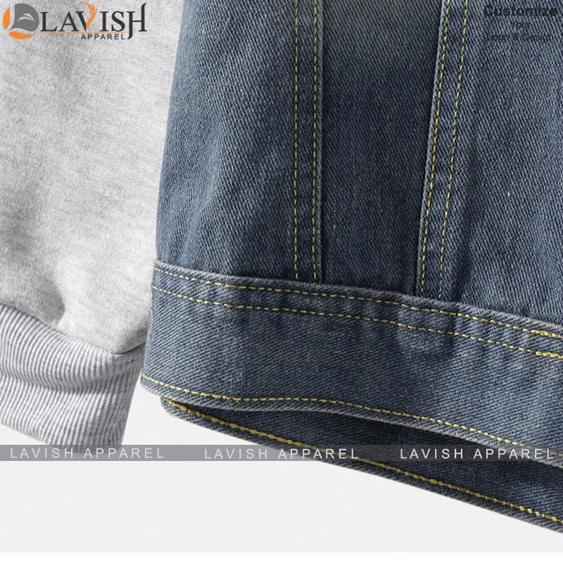 Custom Logo Mens Denim jean Jacket Trendy Fashion Ripped Denim Male Street wear Jackets With Attached Sleeves