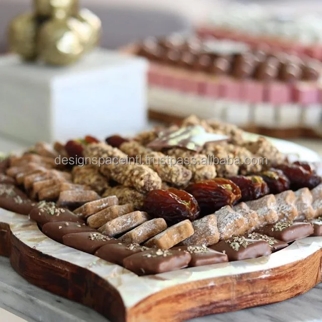 Chocolate Mother of Pearl Inlay Wooden Tray for Serving  with suitable price