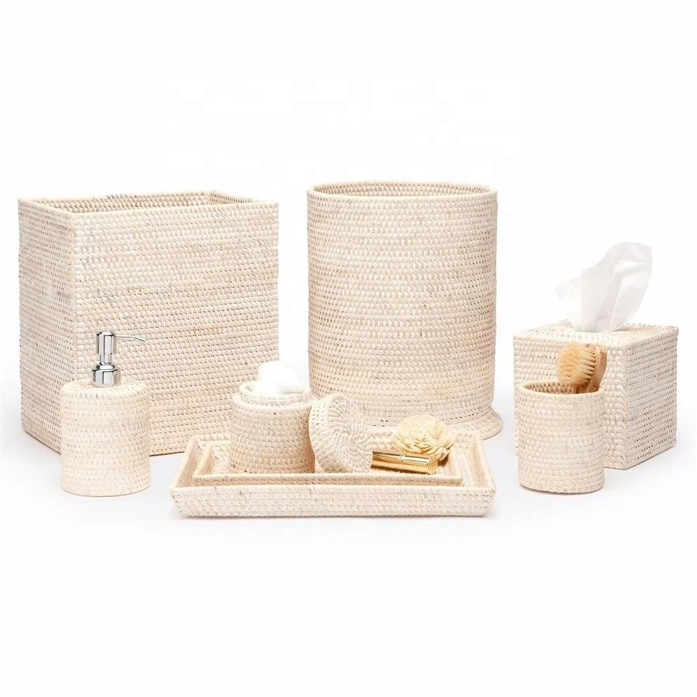 Hot Sale Natural Handwoven Rattan Waste Basket Bathroom Accessories Hotel Supplies OEM Variety of Size from Vietnam Manufacturer