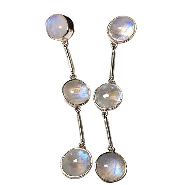 Редкий! Серьги из серебра 92,5 пробы с тройным лунным камнем