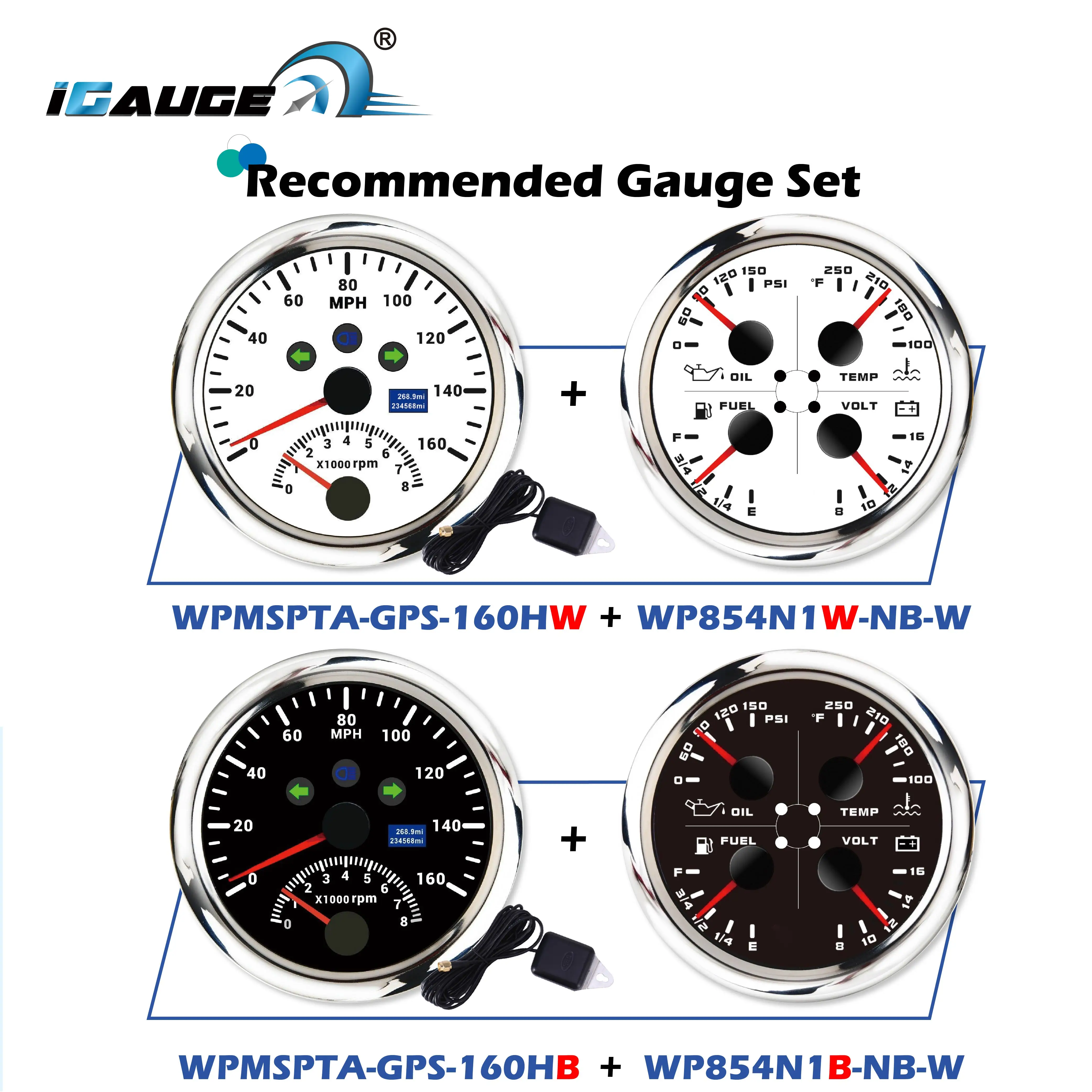 85mm Electrical 2 Gauge Set W GPS Speedometer ODOMETER Tachometer Water Temp Oil Pressure Fuel Level Volt Meter Marine Gauge Car