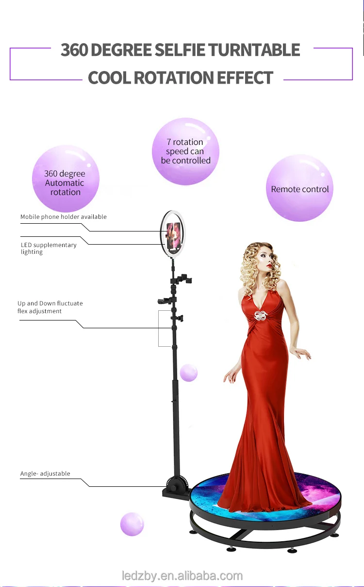 Video camera portable 360 degree photo booth wireless automatic rotating selfie wedding business photobooth