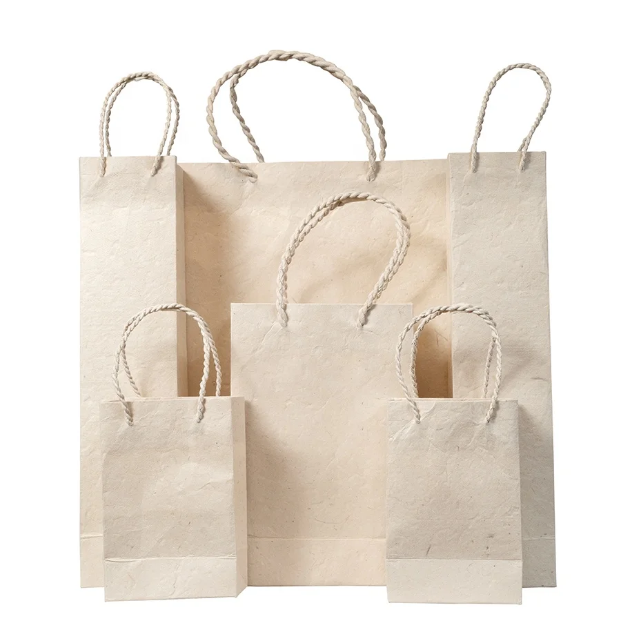 Handmade Eco-Friendly Lokta Paper Bag Custom Size Screen Print Shopping Shoes Clothing Garments Personalized Logo Promotional