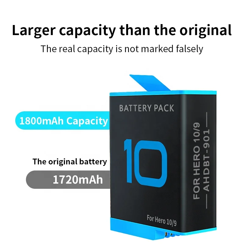 Junnx New GH9-10 1750 mAh 3 Ways LED Light Battery Charger TF Card Battery Storage For GoPro Hero 10 9 camera Accessories
