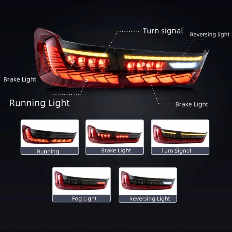 Full LED Dynamic Tail Lights with Sequential Turn Signal For BMW 3 Series F30 M3 F80 2019-2023 M4 GTS Design Style