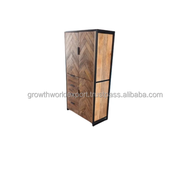Newest Herringbone Wooden Wardrobe Furniture stylish Design 3 door & 4 Drawer storage Affordable Bedroom Room Home Furniture