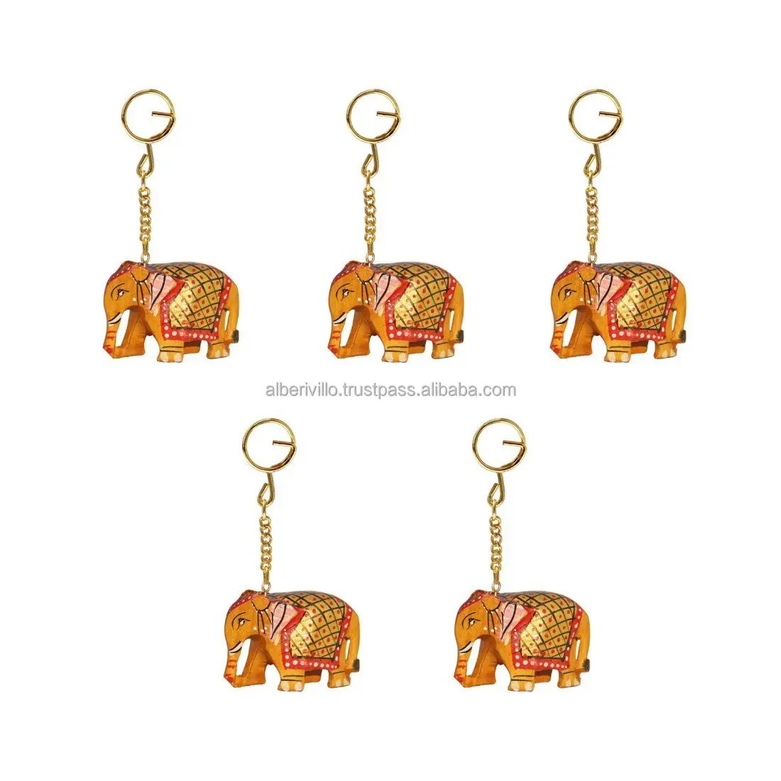 Souvenir Gifts  Elephant Design Keyrings Wooden Wholesale Keyrings Charms with Different Design & Color from Indian Supplier