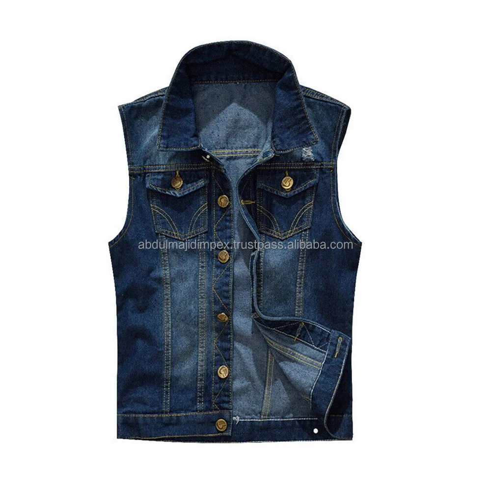 OEM Design Retro Men Slim Denim Vest Jacket Sleeveless Jean Vest Trucker Casual Jackets