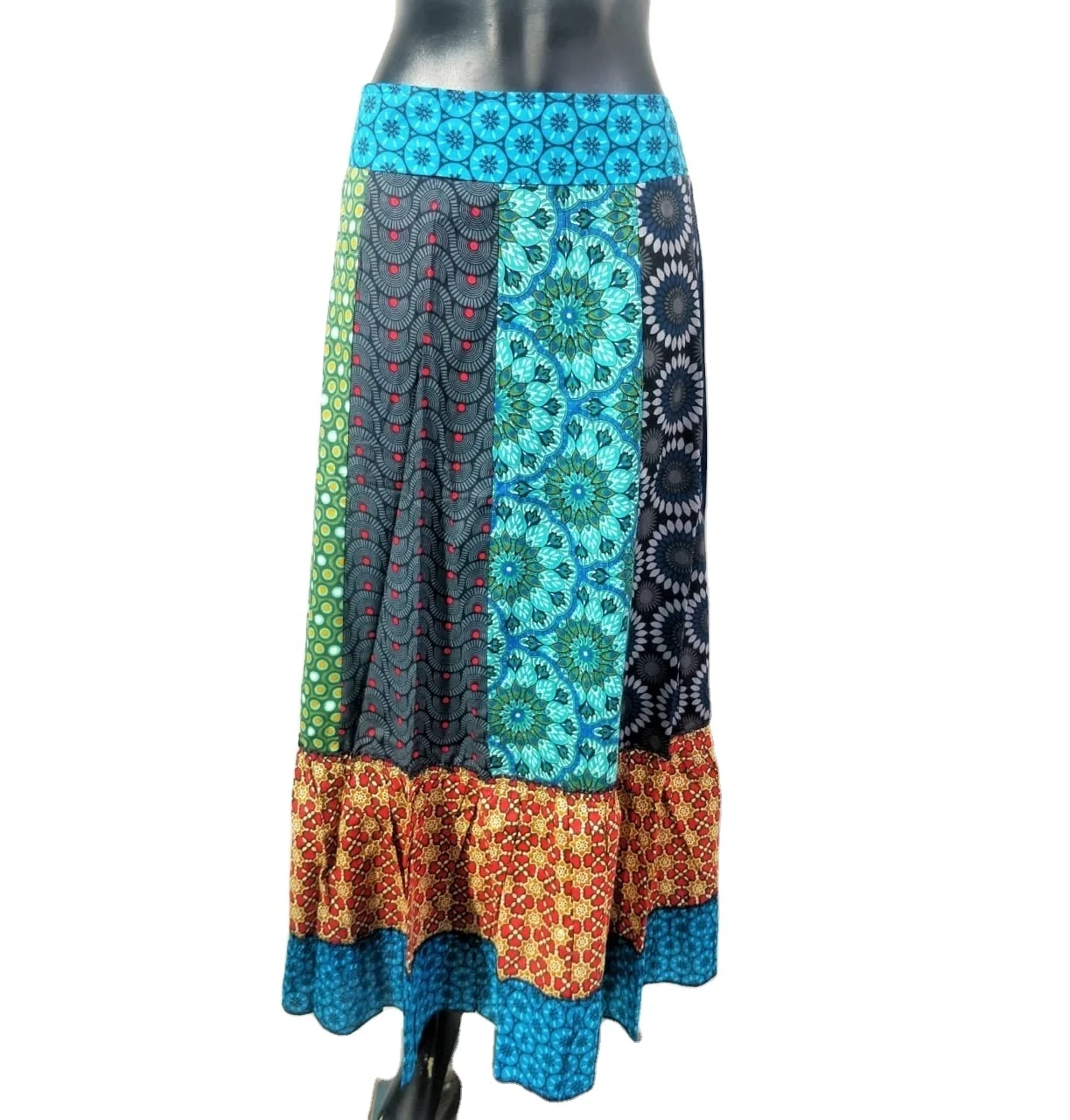 Ladies Cotton Multicolor Patchwork Printed Skirt Wholesale Fashion A-line Long Skirt For Women