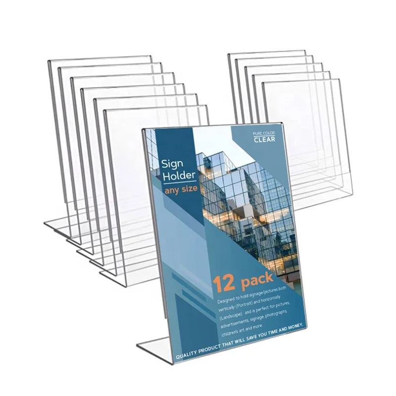 Home Acrylic Plastic Slanted Sign Holder Table Menu Acrylic Display Racks Photo Frames