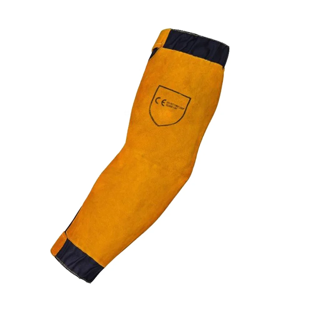 Yellow Long Sleeves Custom Sizes Safety Leather Hand Sleeves Heat And Cut Resistant Leather Welding Sleeves