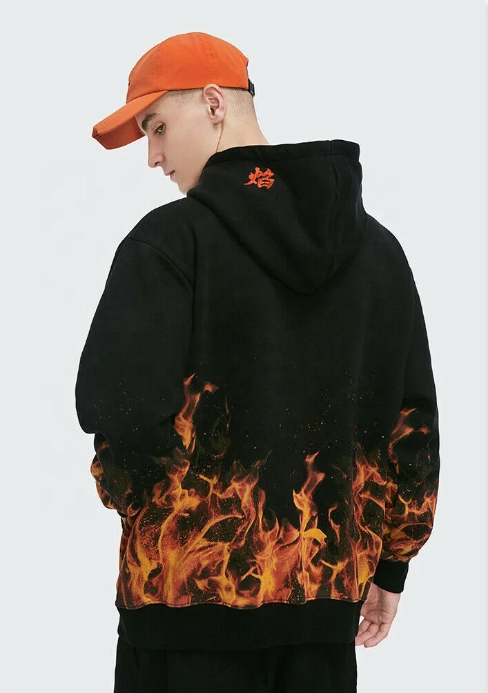 OEM оптовая продажа Niepce огонь пламя Толстовка Азиатский Хип-Хоп городской уличный пуловер свитшот пользовательский хит продаж
