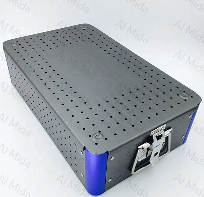 Aluminium Alloy Sterilization Tray case with Silicone mat Surgical Instrument By Al Mida