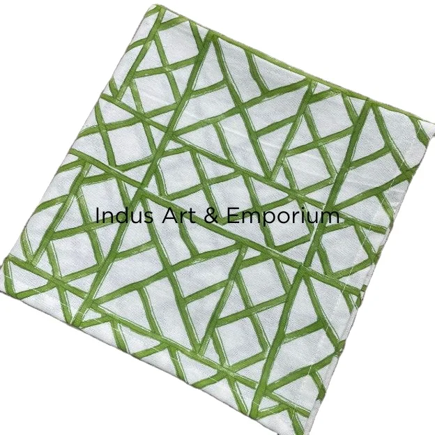 Geometric Hand Block Print Indian Cotton Floral  Napkin Set of 6