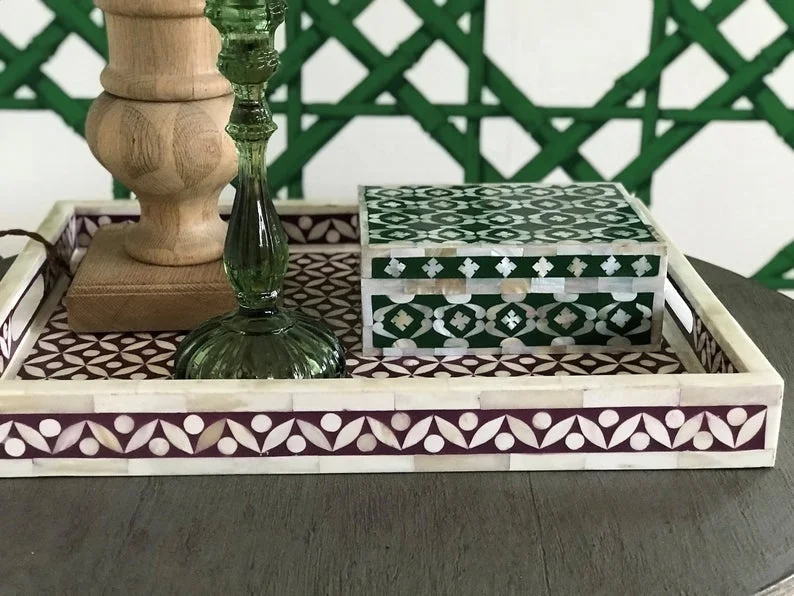  Большой сервировочный поднос ручной работы с инкрустацией в виде лепестков бамбуковое хранилище для кухни и посуды декоративные аксессуары экспорта