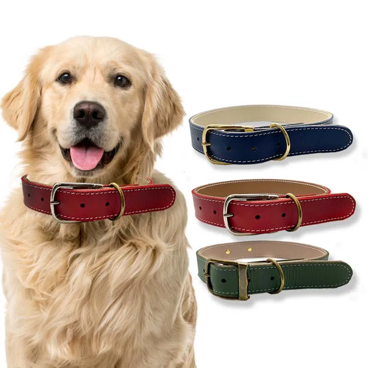 Full Grain Double Layer Dog Pets Collar 100% Genuine Cowhide leather Chains for dogs