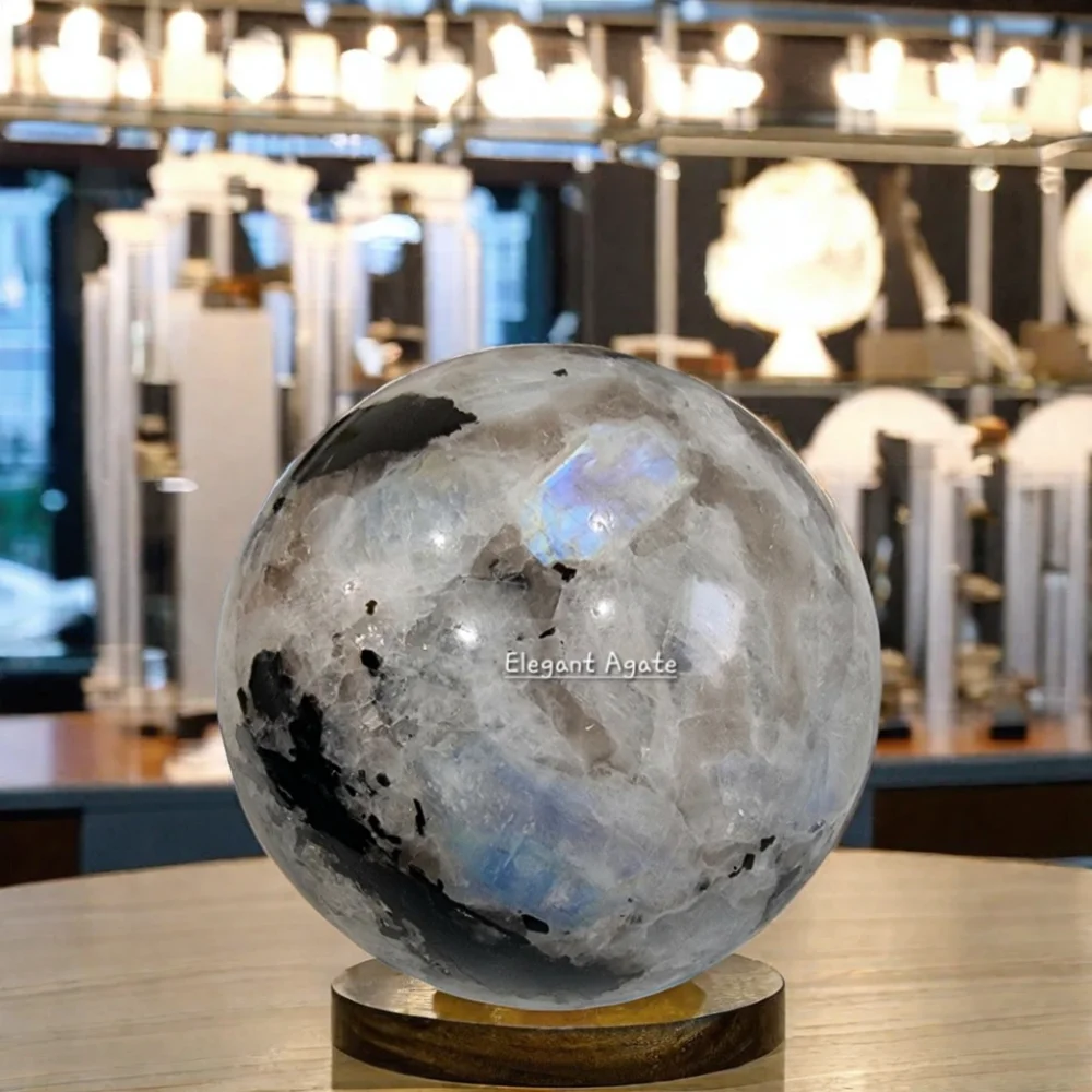 FLASHY RAINBOW MOONSTONE SPHERE TOP POLISHED CRYSTAL WHITE MOONSTONE BALL HEALING MEDITATION BALL FENG SHUI FROM ELEGANT AGATE