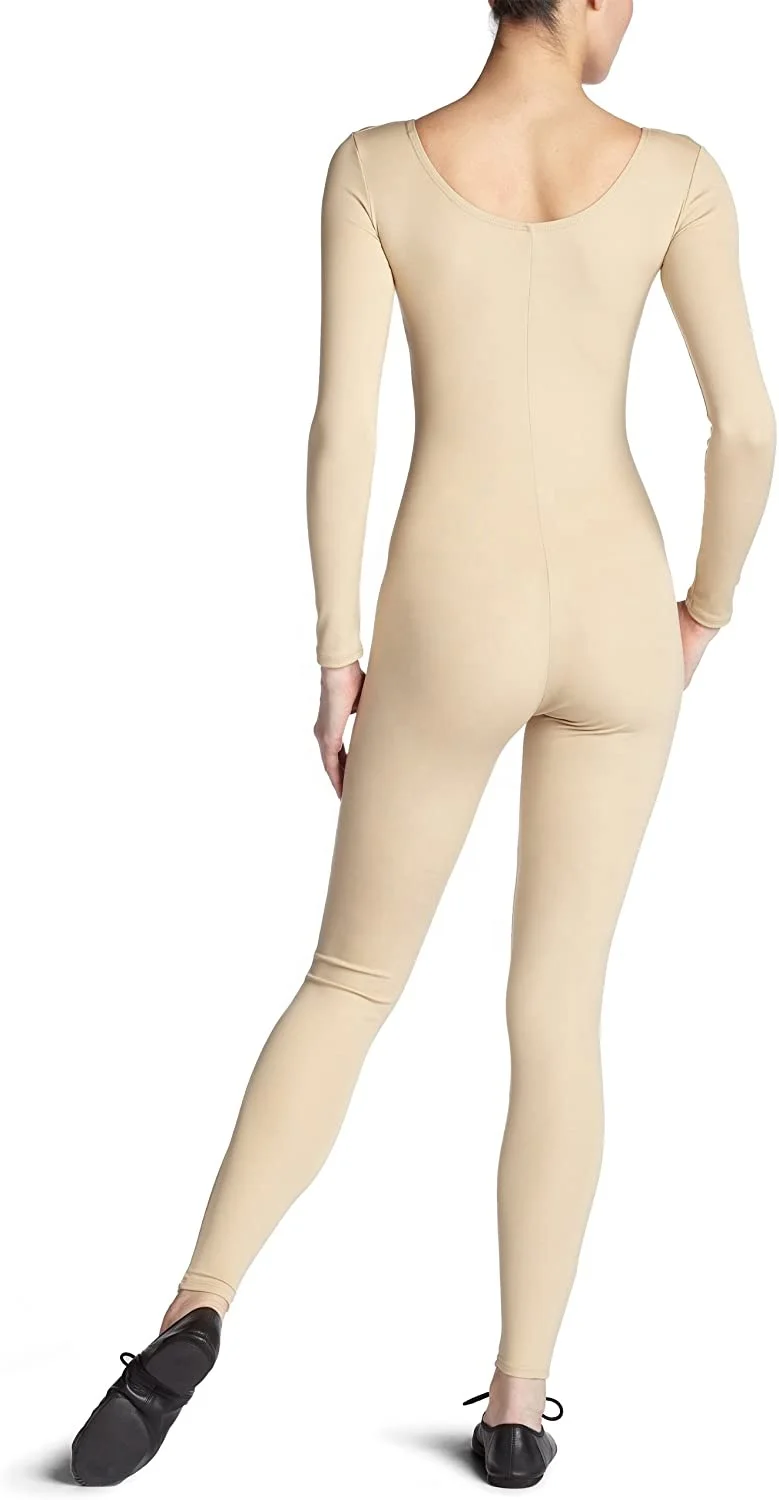 Оптовая продажа OEM женский телесный с длинным рукавом глубоким круглым вырезом унисекс цельнокроеный полноразмерный трико без ног для взрослых