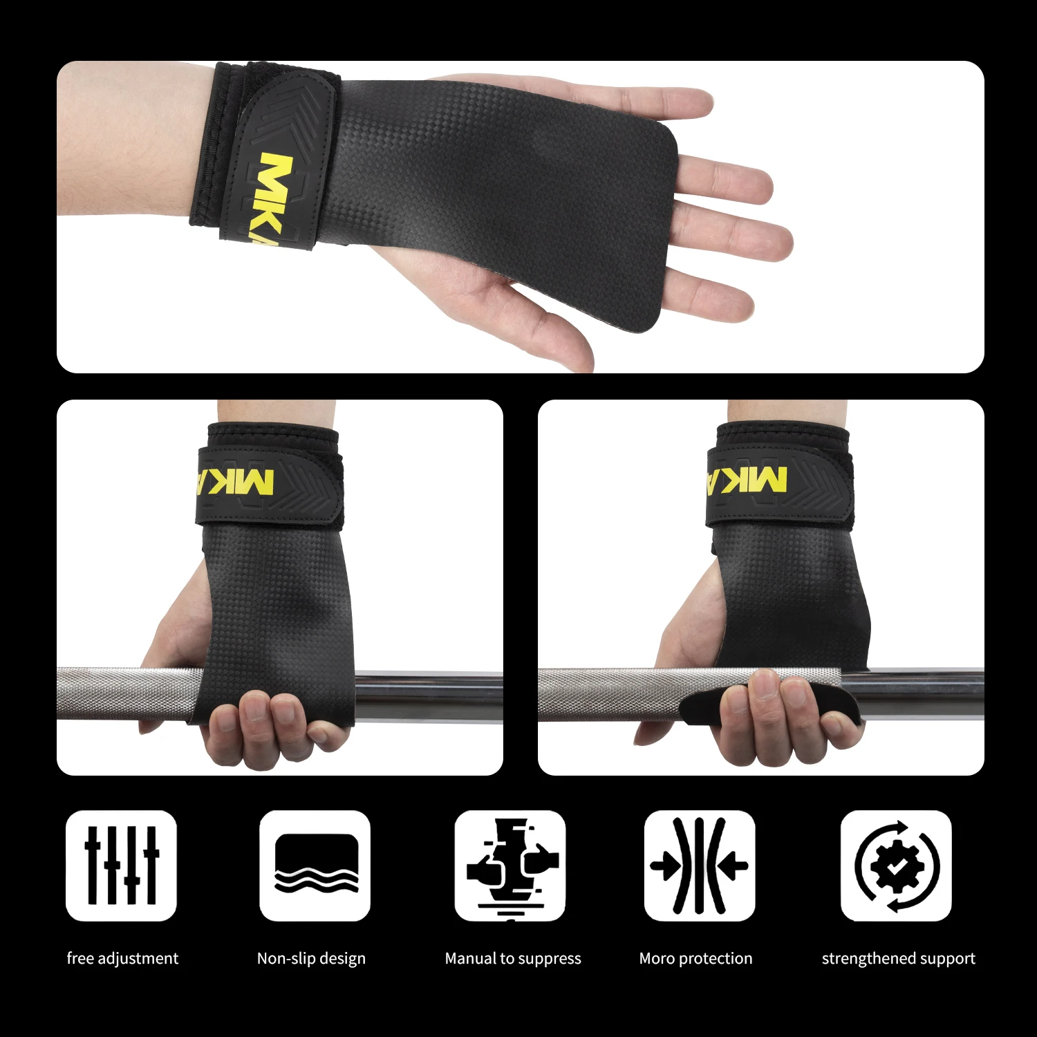 LADYGLOW Calisthenics Rubber Carbon Fibre Pattern Anti Slip Weight Lifting Gymnastics Grips Palm Protector Hypalon Gym Grips