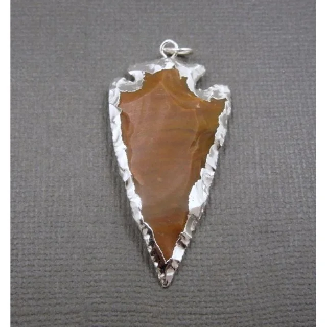 New Latest Fancy Agate Jasper Stone Silver Electroplated Arrowhead Pendant Necklace Jewelry Business Stone Crafts