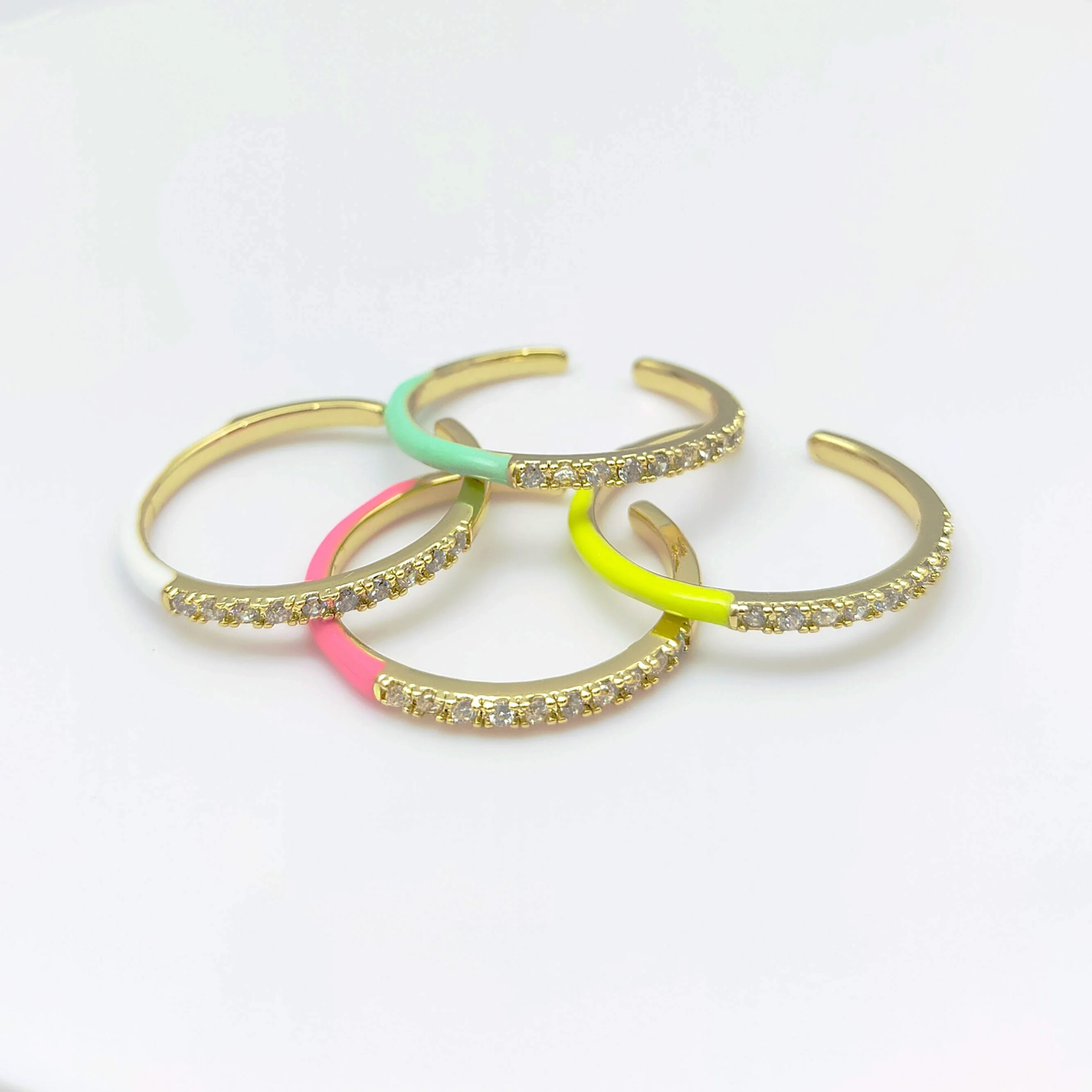 Vintage Neon Enamel Open Adjustment Rings Ladies Fluorescent Zircon Rings