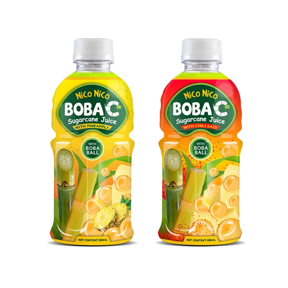 Boba C Sugar Cane Juice Drinks Tropical Flavors with Fruit Popping Boba 320ML PET Bottle Vietnam Exotic Drinks HALAL Beverage