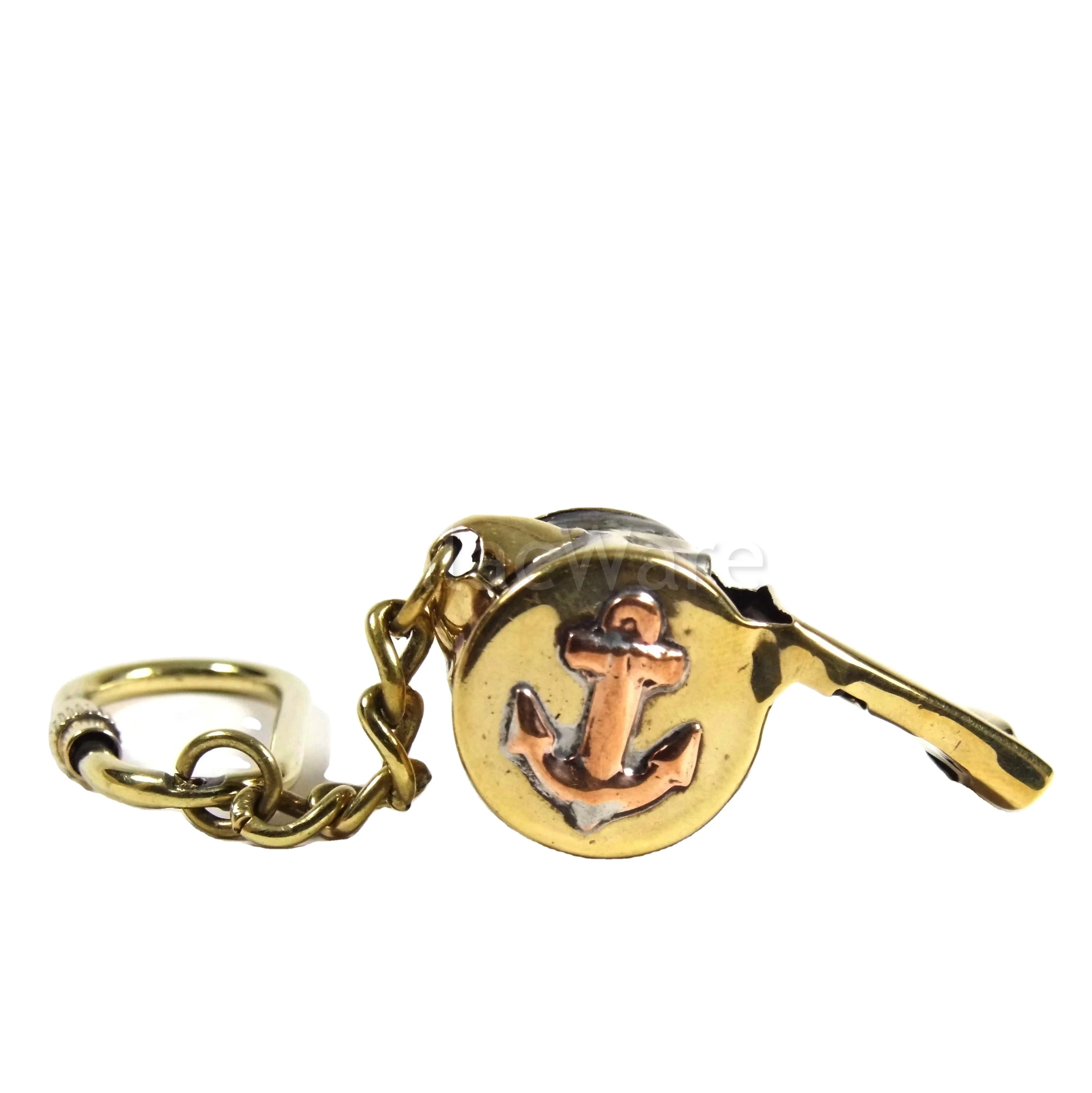 Brass nautical Marine whistle with anchor Nautical Antique Brass Key ring Decor Polished key ring