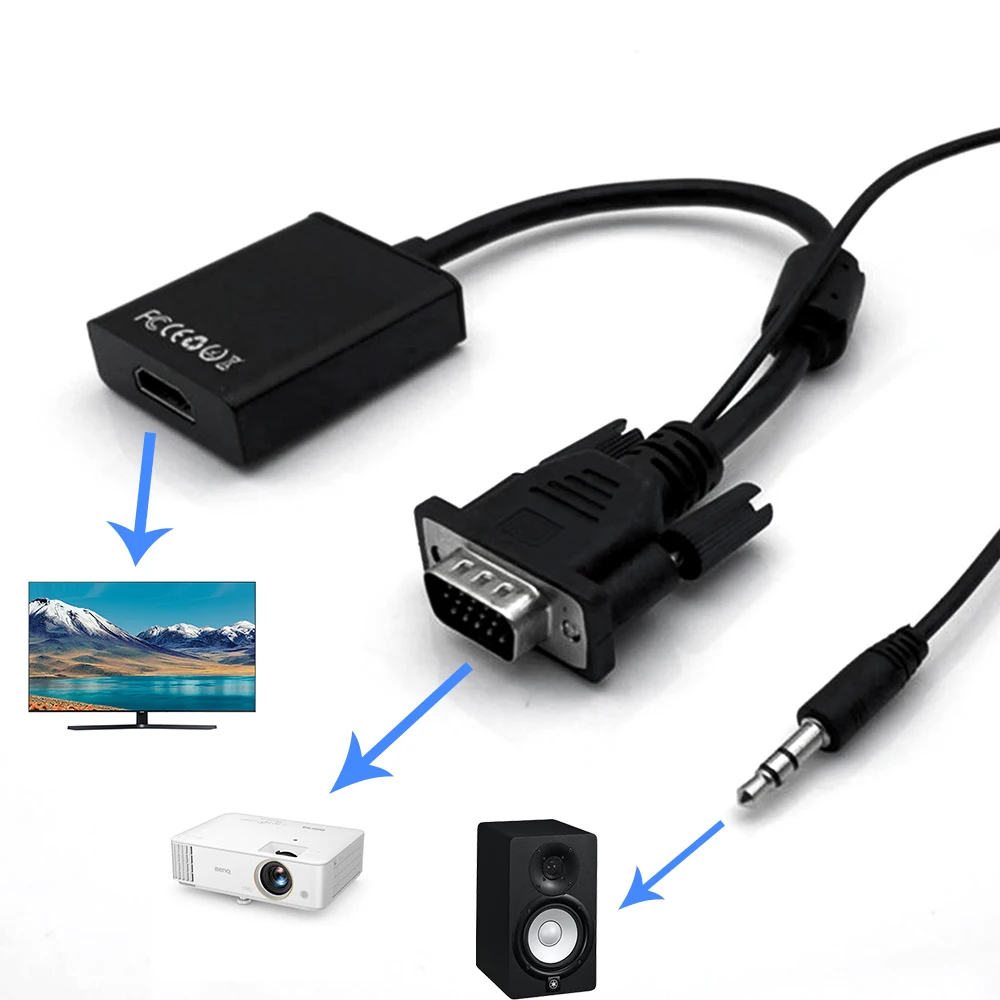 Custom LOGO Audio 1920x2080p HDMI to VGA cable adapter