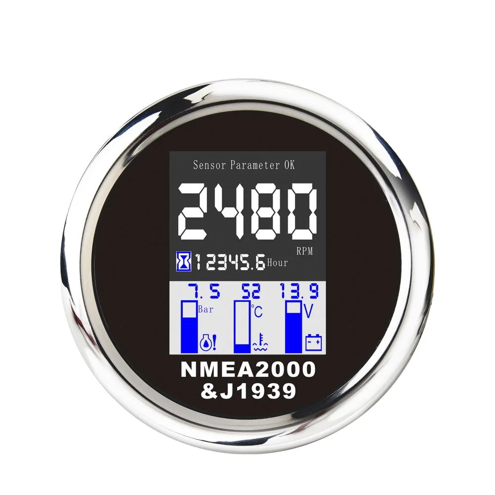 85 mm Black face Nmea 2000 LCD  Digital Multifunction Engine Gauge For Marine