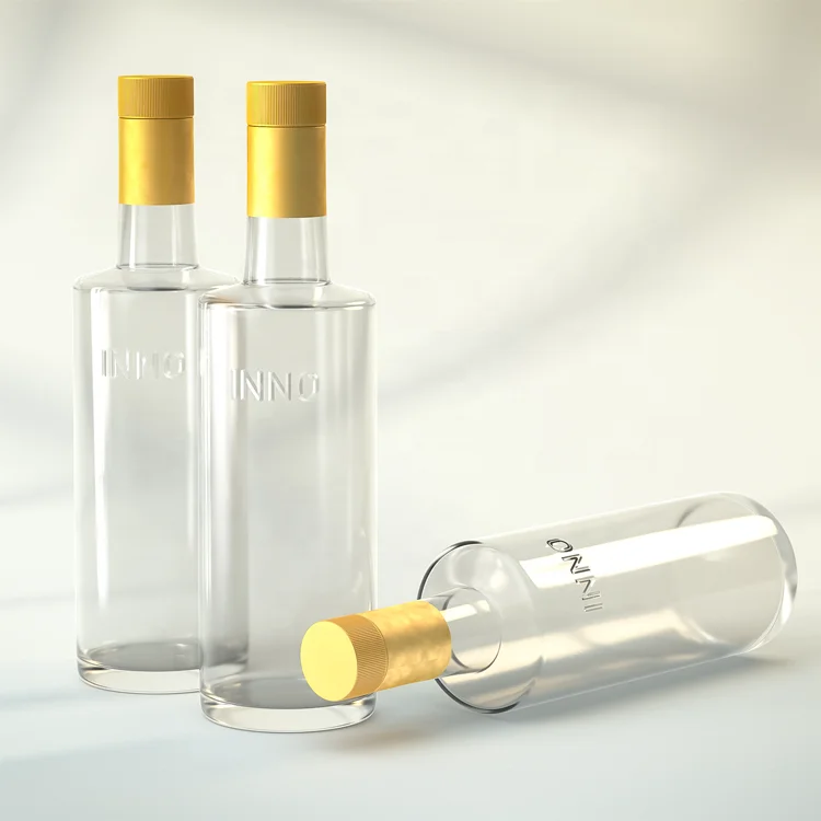 Custom 750ml Clear Glass Bottles Whiskey Wine Drink Drinking Water Bottles Containers With Aluminum Lid INNORHINO