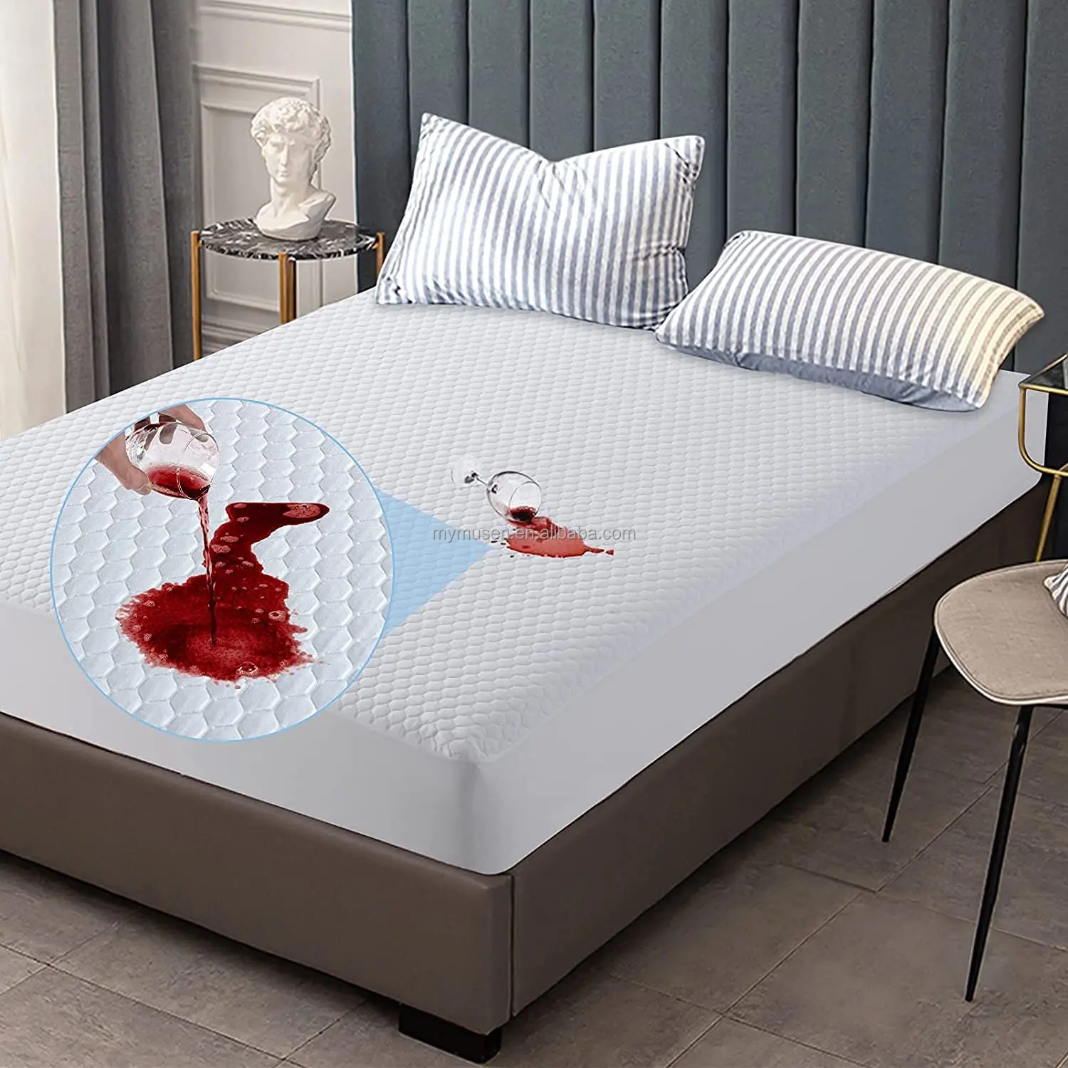 Premium Cooling Waterproof Queen Size Mattress Protector Mattress Pad Cover Fitted Sheet Breathable