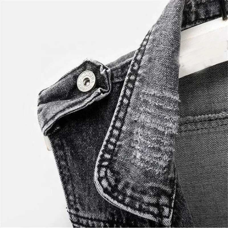 Fashion Denim Vest Female Spring Autumn Sleeveless Wild Tops Short Jacket Jean Waistcoat Women Plus Size 5XL Smoky Gray Standard