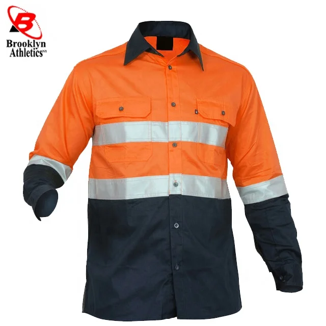 High Visibility new design safety cotton drill work Reflective Safety Work Shirt