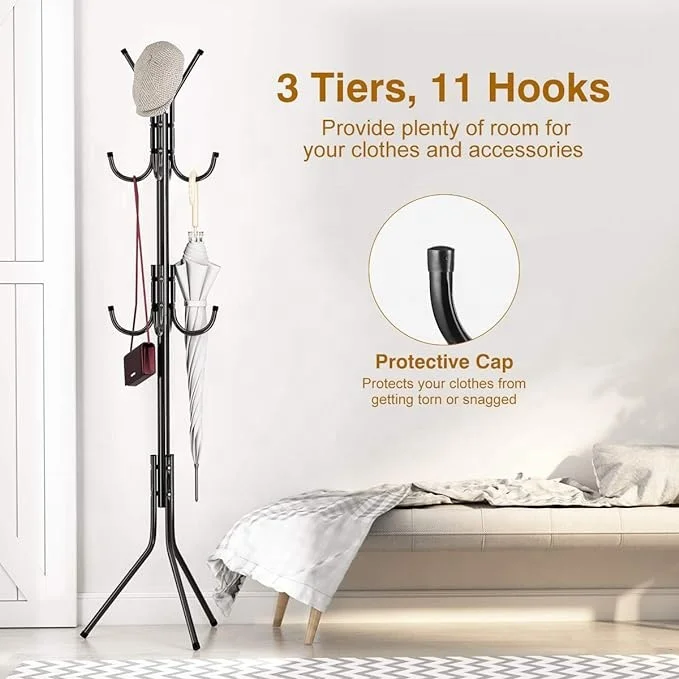 Standing Coat Rack Clothes Hat Hanger Holder Stand Metal 11 Hooks Hand Tool
