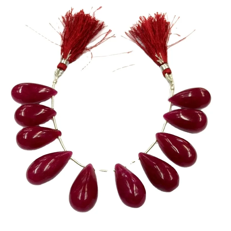 Гладкие рубиновые корундовые бусины с подогревом в форме капли, рубиновые капли 8 дюймов для изготовления ювелирных изделий