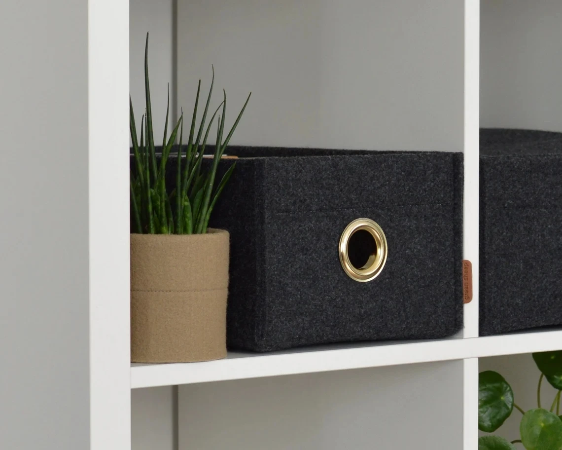 Upin OEM long storage basket gray CD organizer DVD felt storage box with metal circle