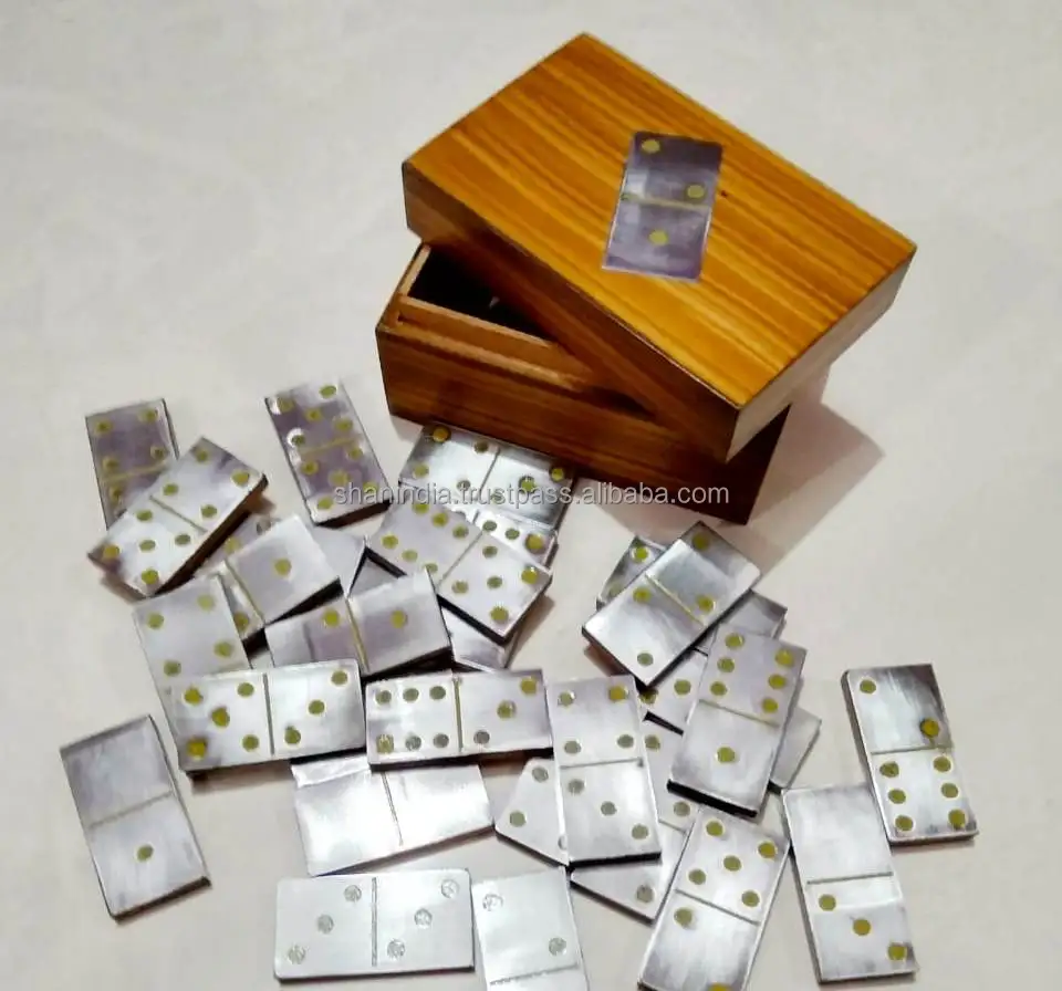 Modern Best Quality Wood Resin Metal inlay 28 chips and Box Domino Games for Kids and Adults