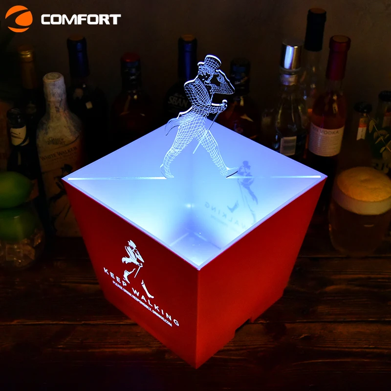 10L Capacity Custom logo New design Square Shape Rechargeable Dry Battery Champagne Cooler led ice Buckets