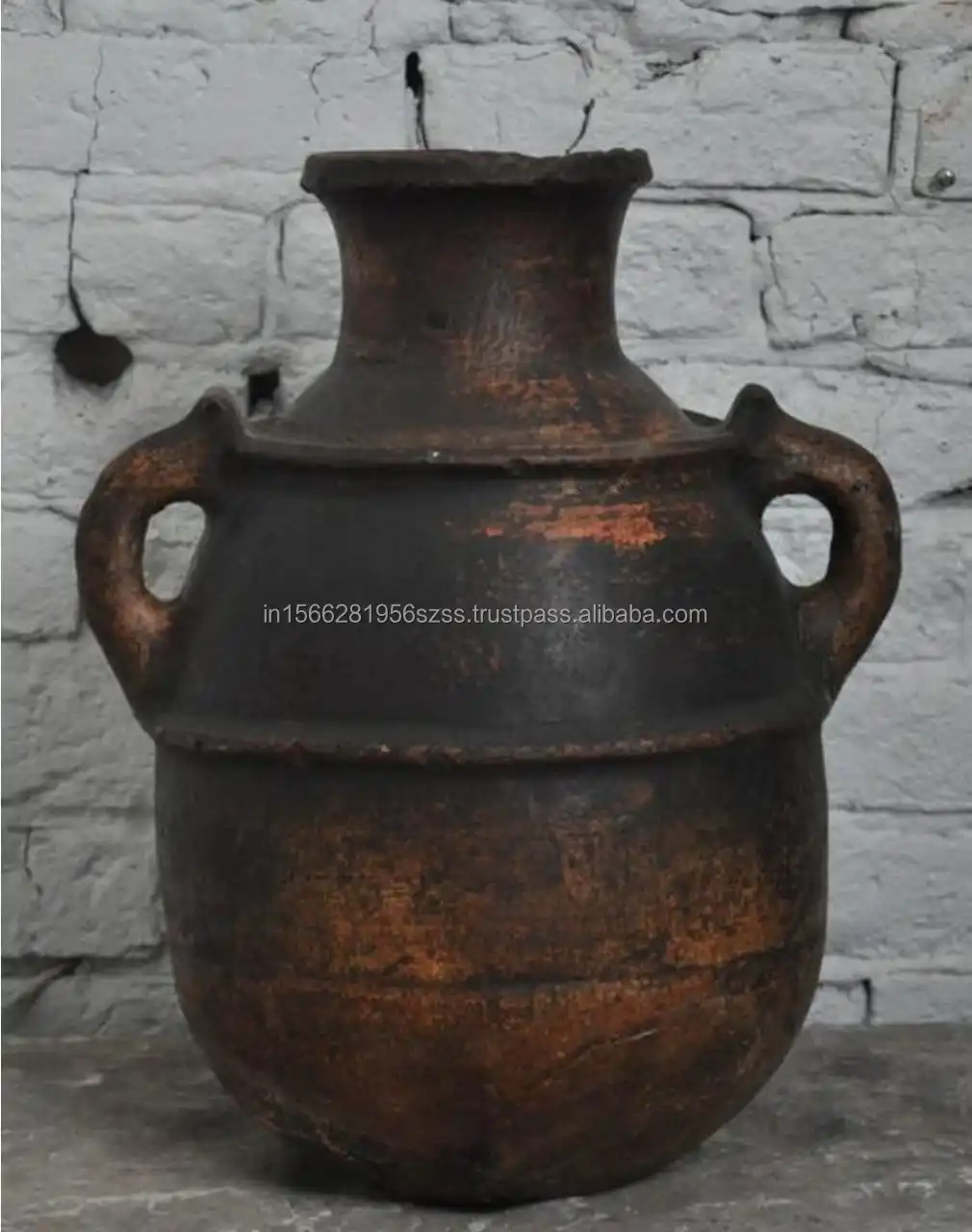 Antique terracotta two handle pot with antique finishing for home, restaurant or hotel decor