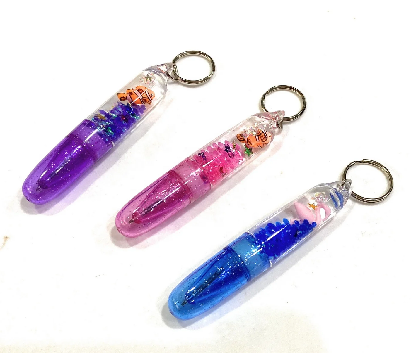 Decorative Glitter Beads Liquid Motion 3D Floater Pen Keychain School Supplies Pen