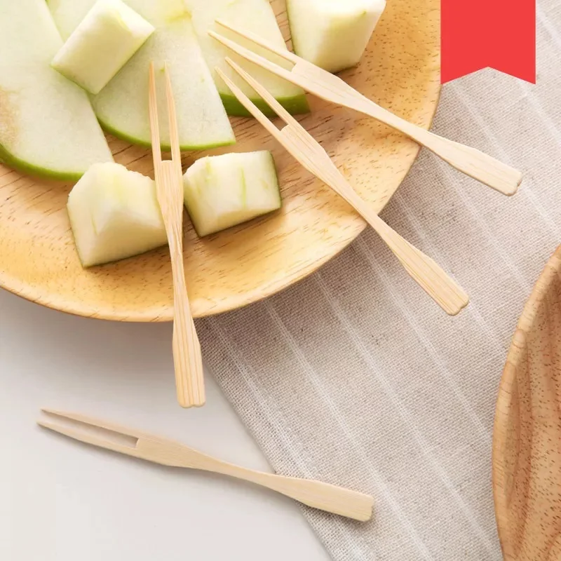 Disposable Barbecue Eco-friendly Bamboo Fruit Forks Fruit Skewer Kids Fruit Fork