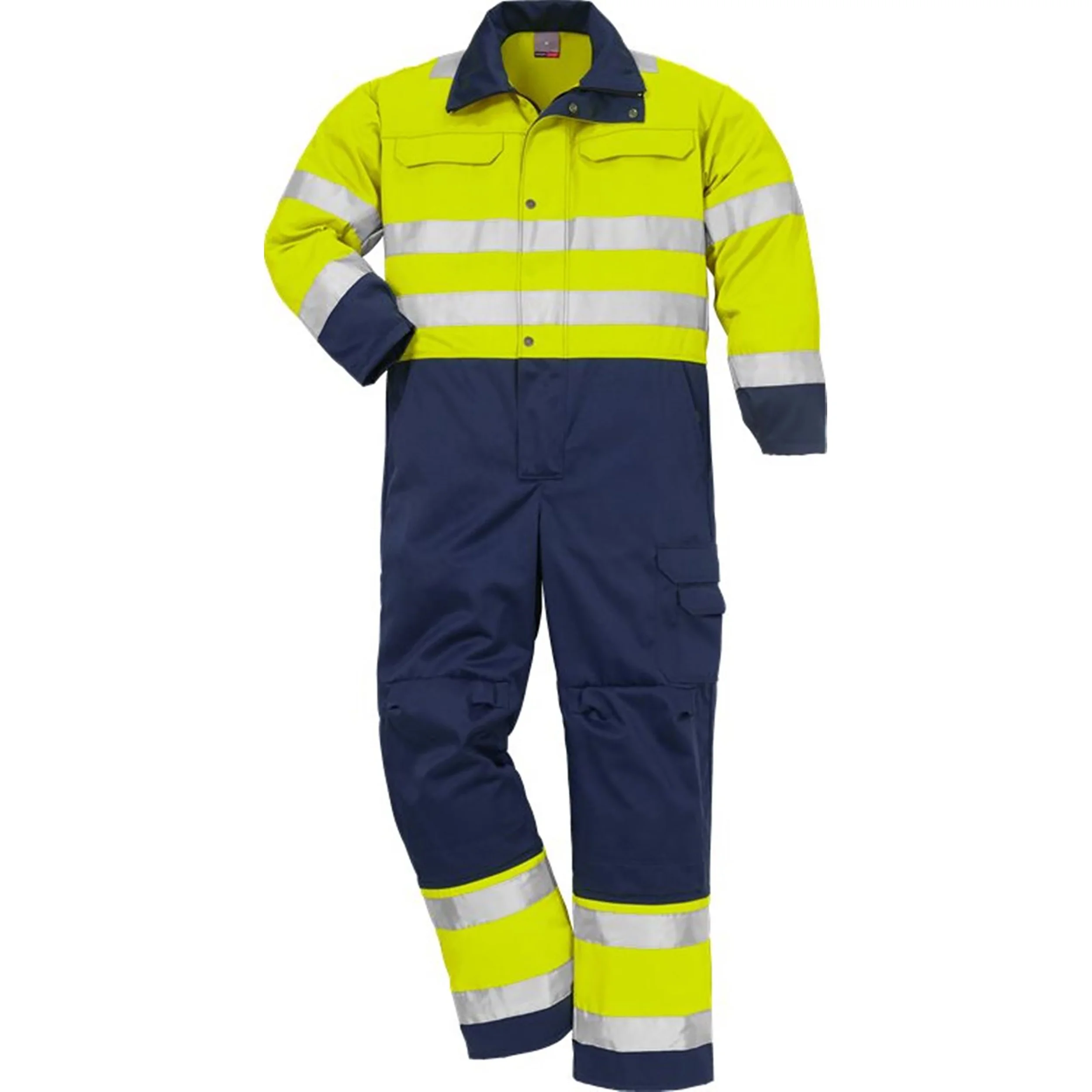 Reflective safety overall fluorescent security work wear uniform hi-vis suit Custom  coverall with multi-pockets safety hi-vis
