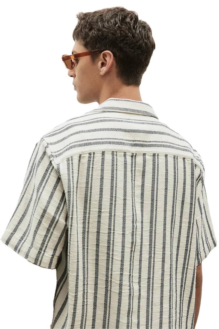 Regular Fit Striped Black& Beige Half Sleeve Breathable High Trending  100% Soft Cotton Front Chest Pocket Collar Shirts For Men