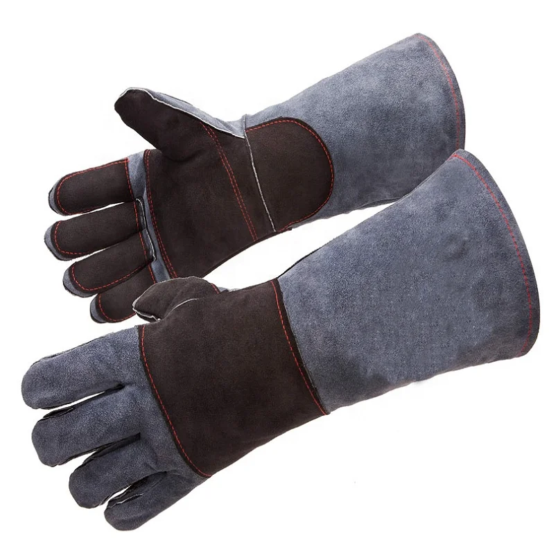 Cowhide Split Hand Protection Puncture Proof Forge Heat Resistant Safety Animal Handling Working Leather Gloves