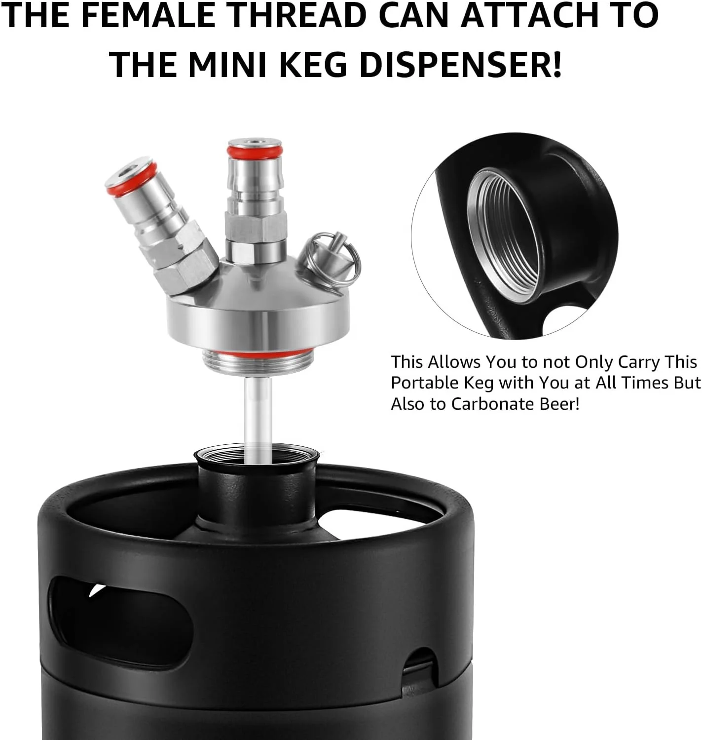 128 OZ Matte Black Powder Portable Stainless Steel 304 Mini Keg Growler with Exhaust Valve Cap Insulator Sleeve Seal Knob Cover