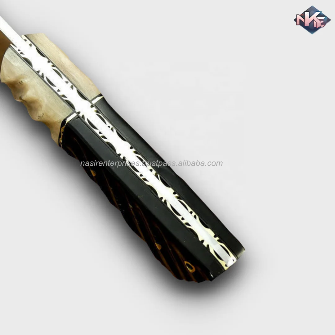 Best Selling Hand Crafted Camping Knife D-2 Steel Hunting Knife with Bull & Ram Horn Handle and Cow Hide Leather Sheath