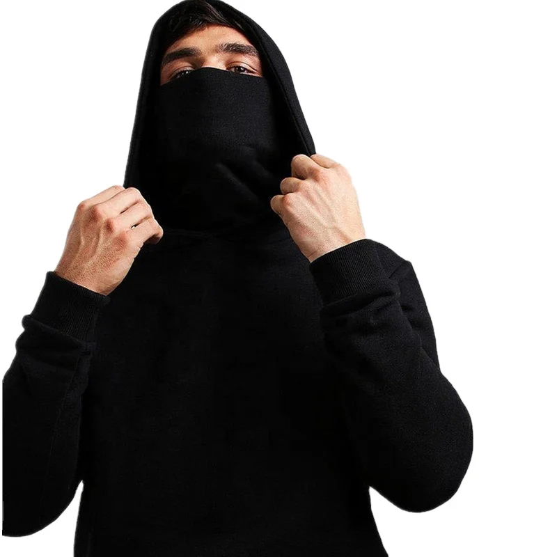 Professional  long sleeved Mens Face masked hoodie with Face masked custom logo For Unisex